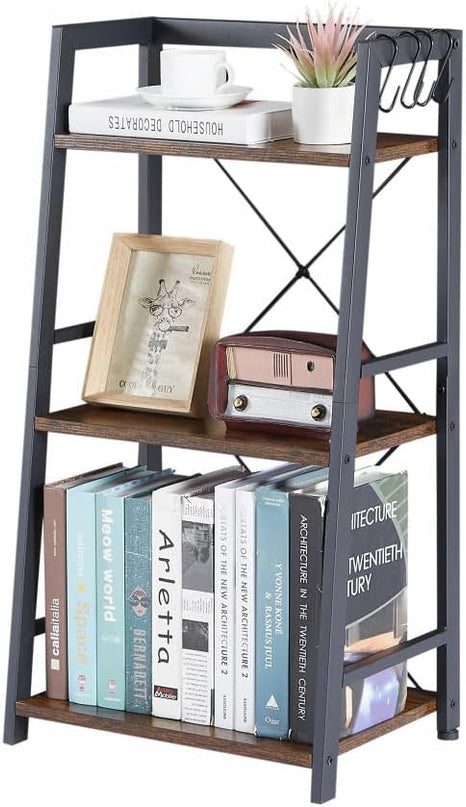 3 Tier Bookshelf, Industrial Bookcase Wood Storage Shelf with Metal Frame for Living Room, Bedroom and Office - LeafyLoom