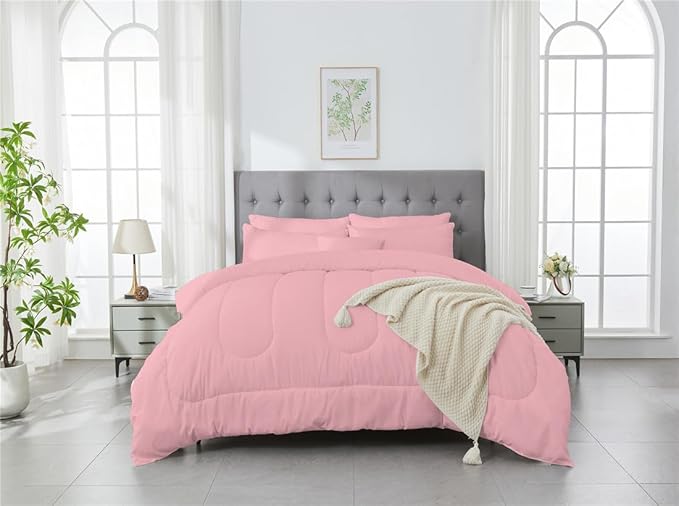 3 Piece Solid Color All Season Bedding Comforter Set Microfiber Soft Lightweight Bedding Set for Kids Teens Adults Room Decor with 1 Comforter and 2 Pillowcases King - LeafyLoom