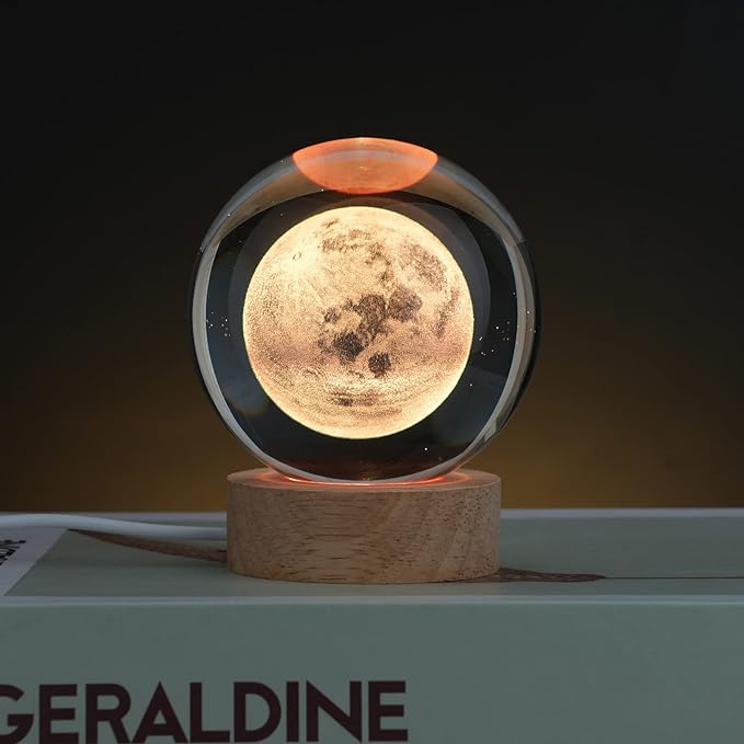 Large Crystal Ball 3D Moon Lamp Balkwan, Crystal Lamp 16 Color Changing Night Light with Remote Control for Bedroom Decor, Birthday Gift for Teens Boys and Girls, Moon Model - LeafyLoom