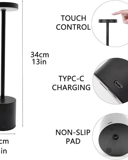 2 Pack Cordless Table Lamp Rechargeable 5000mAh Battery Operated Portable LED Desk Lamp 3 Color Temperature Stepless Dimming for Bedroom Restaurant Coffee Shop Party (Black) - LeafyLoom
