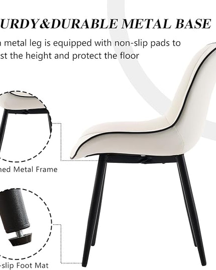 YOUNIKE White Dining Chairs set of 2 with High Backs Mid Century Modern Kitchen & Dining Room Chairs PU Faux Leather Upholstered sillas de comedor Comfortable Large Padded Accent Chair with Metal Legs - LeafyLoom