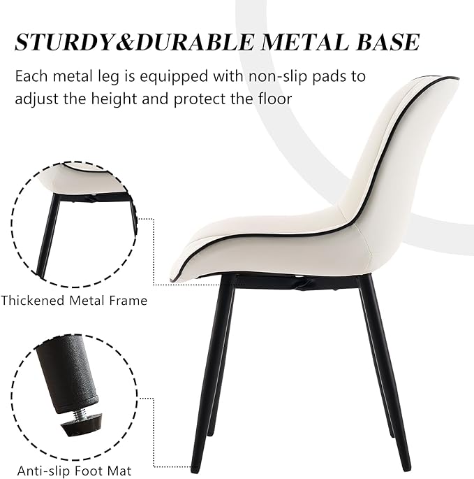 YOUNIKE White Dining Chairs set of 2 with High Backs Mid Century Modern Kitchen & Dining Room Chairs PU Faux Leather Upholstered sillas de comedor Comfortable Large Padded Accent Chair with Metal Legs - LeafyLoom