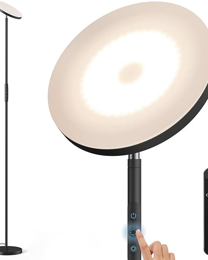 Floor Lamp,Bright 36W 3500LM Standing Lamp with Remote, 2700K Soft White to 6500K Cool White Adjustable,Touch Control Dimmable Torchiere Tall Lamp for Living Room,Bedroom,Office,Sofa(Black) - LeafyLoom