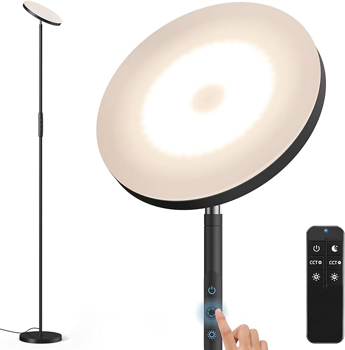 Floor Lamp,Bright 36W 3500LM Standing Lamp with Remote, 2700K Soft White to 6500K Cool White Adjustable,Touch Control Dimmable Torchiere Tall Lamp for Living Room,Bedroom,Office,Sofa(Black) - LeafyLoom