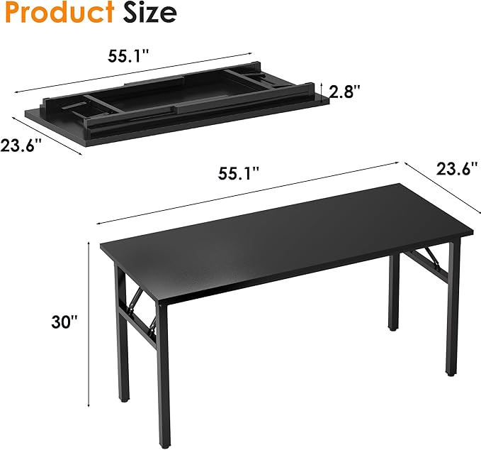 Need Computer Desk Office Desk 55 inches Folding Table with BIFMA Certification Computer Table Workstation No Install Needed, Black AC5CB-140X - LeafyLoom