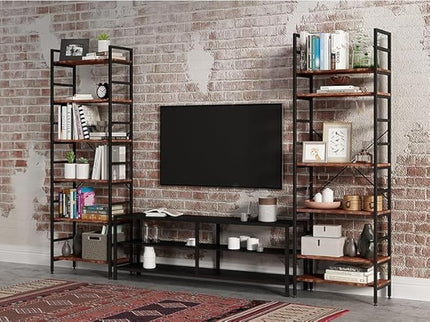6 Tier Industrial Bookcase Shelf,Tall Bookshelf Industrial Corner Storage Organizer for Bedroom/Living Room/Home Office - Rustic Brown Modern Book Shelf for Books and Movies - LeafyLoom