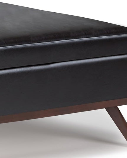 SIMPLIHOME Owen 36 Inch Wide Mid Century Modern Square Coffee Table Lift Top Storage Ottoman in Upholstered Tanners Brown Faux Leather, For the Living Room - LeafyLoom