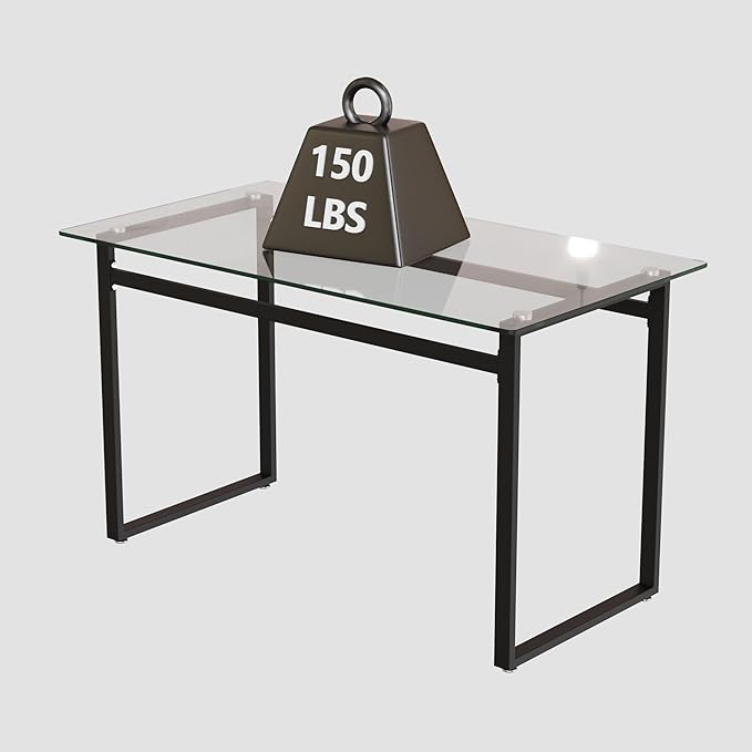 NicBex 51Inch Rectangular Dining Table,Mid-Century Kitchen Table with Tempered Glass Tabletop and Black Chrome Metal Legs for 4 to 6,Dining Room Table for Kitchen,Meeting Living Room,Transparent - LeafyLoom