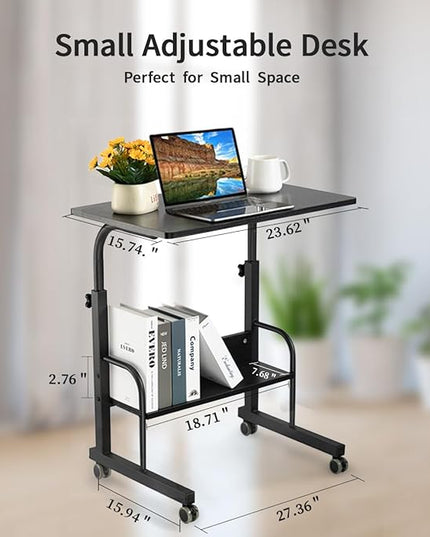 SIDUCAL Rolling Laptop Cart, Portable Laptop Desk, Computer Desk on Wheels Adjustable Height, Mobile Laptop Desk, Rolling Computer Cart, Rolling TV Cart, Small Portable Desk for Laptop, 23.6'' Black - LeafyLoom