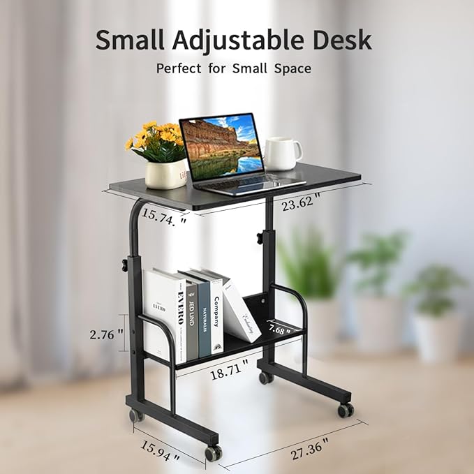 SIDUCAL Rolling Laptop Cart, Portable Laptop Desk, Computer Desk on Wheels Adjustable Height, Mobile Laptop Desk, Rolling Computer Cart, Rolling TV Cart, Small Portable Desk for Laptop, 23.6'' Black - LeafyLoom