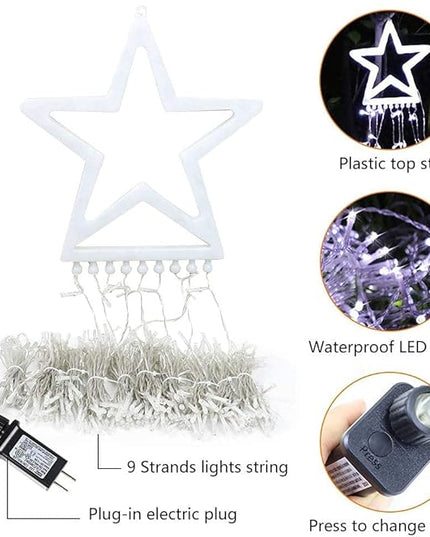 PUHONG Christmas Decoration Outdoor Star String Lights,16.4Ft Christmas Tree Toppers Lights 320 LED 8 Memory Modes with 14" Lighted Star for Halloween Christmas New Year Holiday Birthday(White) PUHONG