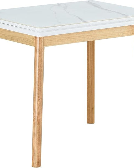 NicBex 47.2Inch Folding Dining Table,Modern Kitchen Table with White Sintered Stone Tabletop and Rubber Wooden Legs for 4 to 6,Large Dining Room Table for Kitchen,Meeting Living Room,Space-Saving,Wood - LeafyLoom