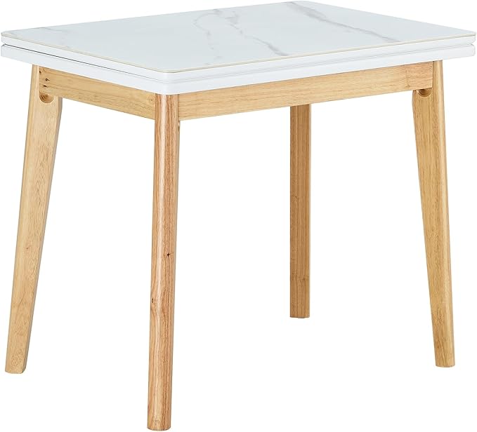 NicBex 47.2Inch Folding Dining Table,Modern Kitchen Table with White Sintered Stone Tabletop and Rubber Wooden Legs for 4 to 6,Large Dining Room Table for Kitchen,Meeting Living Room,Space-Saving,Wood - LeafyLoom