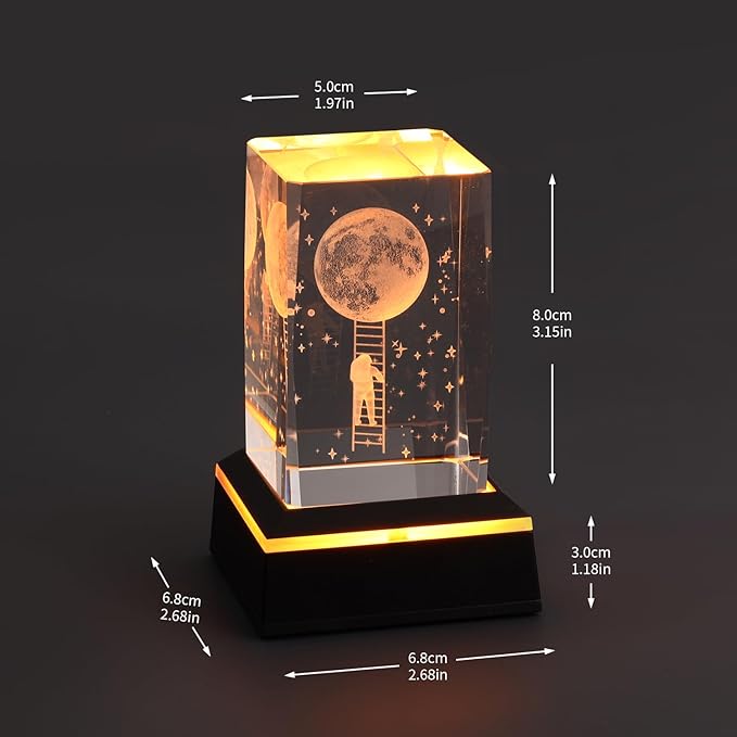 Glass Paperweight,K9 Crystal Cube with Changeable 7-Color Changing Lamp,Nice Birthday Gifts,Decent Ornament in Home and Office - LeafyLoom