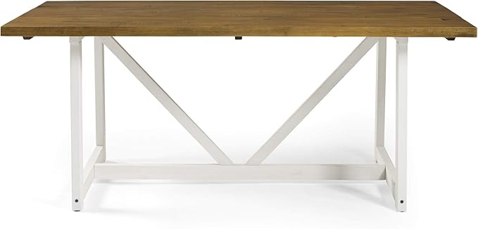 Walker Edison Modern Farmhouse Dining Table Wood Small Dining Room Table Sets Dining Chairs. 72 Inch. White and Rustic Oak - LeafyLoom