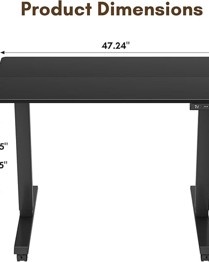 Electric Standing Desk 48 Inch, Ergonomic Height Adjustable Table with T-Shaped Metal Bracket Modern Computer Workstations for Home Office, Black, 48 x 24 Inch - LeafyLoom