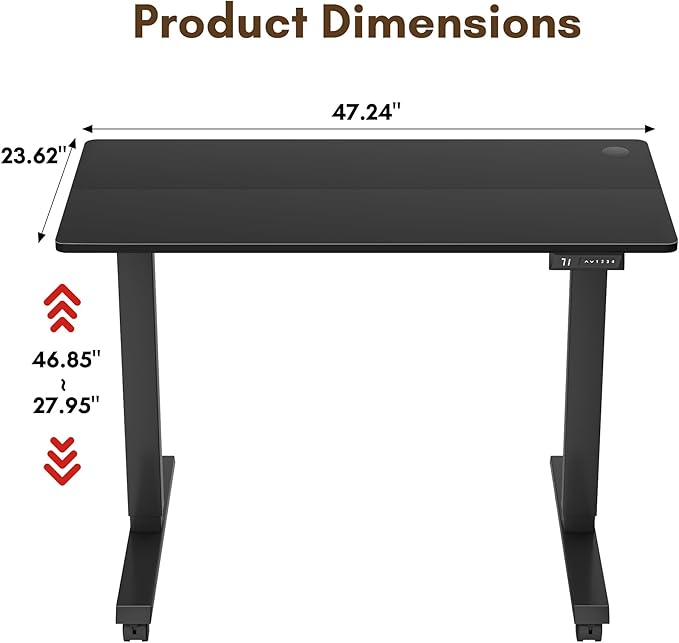 Electric Standing Desk 48 Inch, Ergonomic Height Adjustable Table with T-Shaped Metal Bracket Modern Computer Workstations for Home Office, Black, 48 x 24 Inch - LeafyLoom
