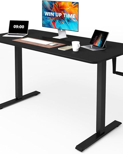 Whole Piece Top Manual Standing Desk Adjustable Height- Crank Stand Up Desk, Sit Stand Desk with Frame & Desktop, Computer Desk - LeafyLoom