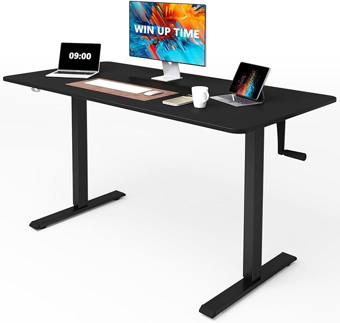 Whole Piece DeskTop Manual Standing Desk Adjustable Height- Crank Stand Up Desk, Sit Stand Desk with Frame Computer Desk - LeafyLoom