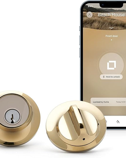 Level Lock Smart Lock - World's Smallest Smart Lock - Level App for iOS & Android - Works with Apple Home (Polished Brass) Level
