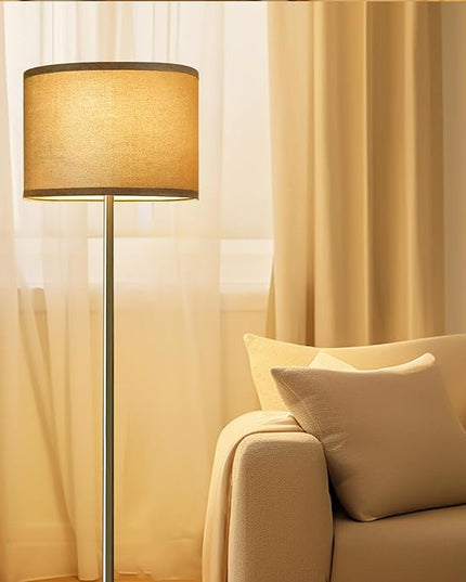 Oneach 61" Farmhouse Industrial Floor Lamp for Living Room Standing Floor Lamp Rustic Floor Lamps for Living Room Bedroom Tall Lamps with Foot Switch for Bedroom with Grey Linen Lamp Shade - LeafyLoom