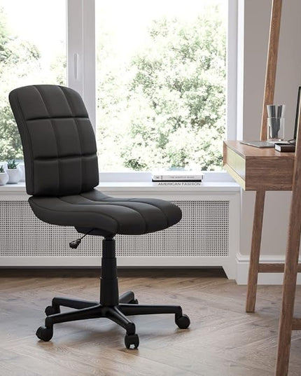 Flash Furniture Clayton Mid-Back Tufted Vinyl Upholstered Swivel Desk Chair with Padded Seat, Modern Adjustable Height Padded Office Chair, Black - LeafyLoom
