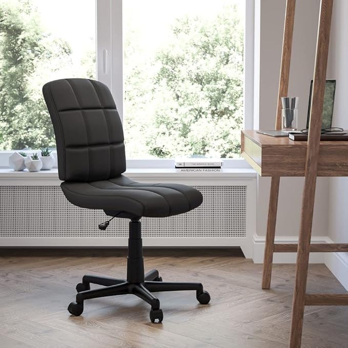 Flash Furniture Clayton Mid-Back Tufted Vinyl Upholstered Swivel Desk Chair with Padded Seat, Modern Adjustable Height Padded Office Chair, Black - LeafyLoom