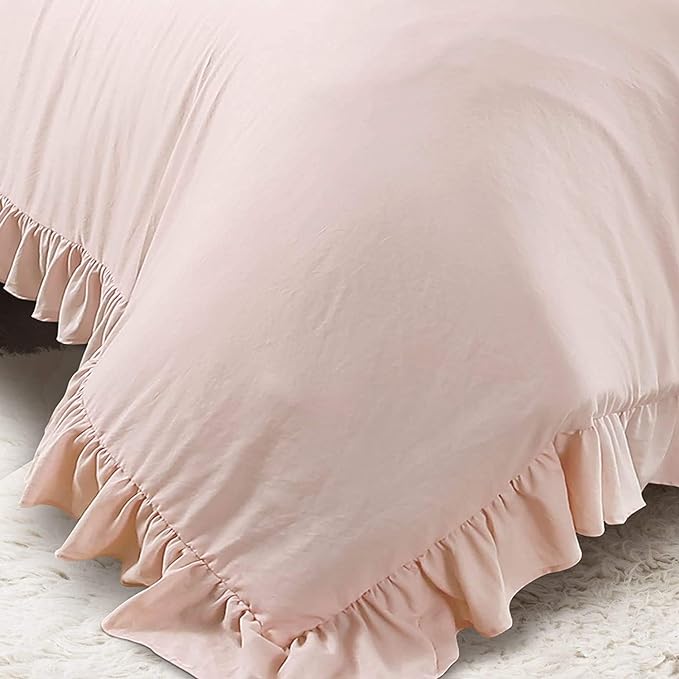 Lush Decor Reyna Ruffle Comforter Set - 3 Piece Cozy Ruffled Bedding Set - Timeless Elegance and Comfort for Bedroom - King, Blush - LeafyLoom