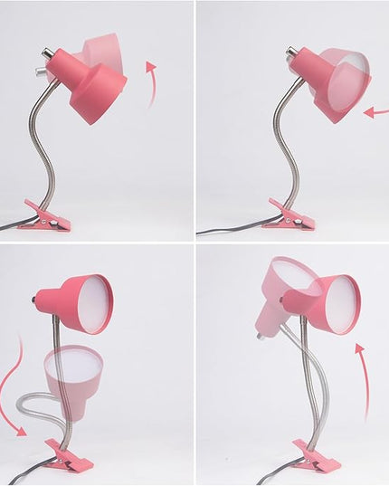 Energetic Clip on Lamp for Bed, Non-Dimmable Reading Light for Bed and Desk, 4000K Cool White, 3.5W 240 LM Flexible Gooseneck lamp, Eye Protection (Pink) - LeafyLoom