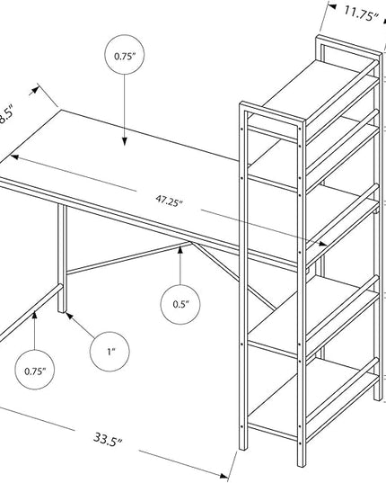 Monarch Specialties Study Workstation with 4 Bookshelves-Home & Office Computer Desk with 4 Tier, 48", White - LeafyLoom