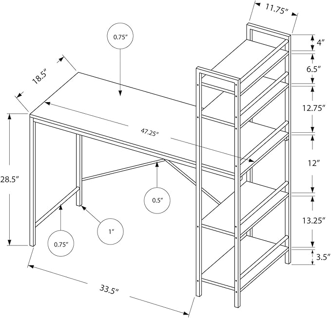 Monarch Specialties Study Workstation with 4 Bookshelves-Home & Office Computer Desk with 4 Tier, 48", White - LeafyLoom