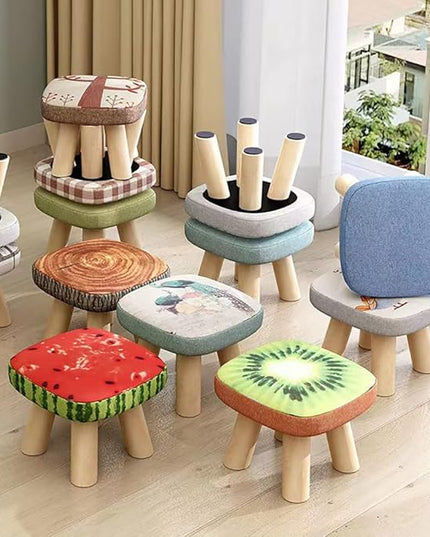 2Pcs Solid Wood Stool Home Square Low Stool Cute Children's Sofa Stool Chair Fashion Cartoon Creative Small Stool for Kids and Adult, Changing Stool Coffee Stool, Bear 330lb (Tree Stump) - LeafyLoom