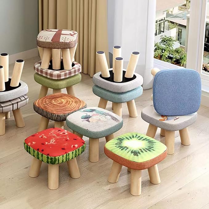 2Pcs Solid Wood Stool Home Square Low Stool Cute Children's Sofa Stool Chair Fashion Cartoon Creative Small Stool for Kids and Adult, Changing Stool Coffee Stool, Bear 330lb (Tree Stump) - LeafyLoom