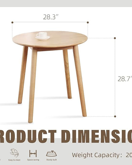 28.3" Small Round Dining Table for 2,Wooden Space-Saving Kitchen Dinner Table Rustic Wood Dining Table Mid Century Modern Kitchen Table - LeafyLoom