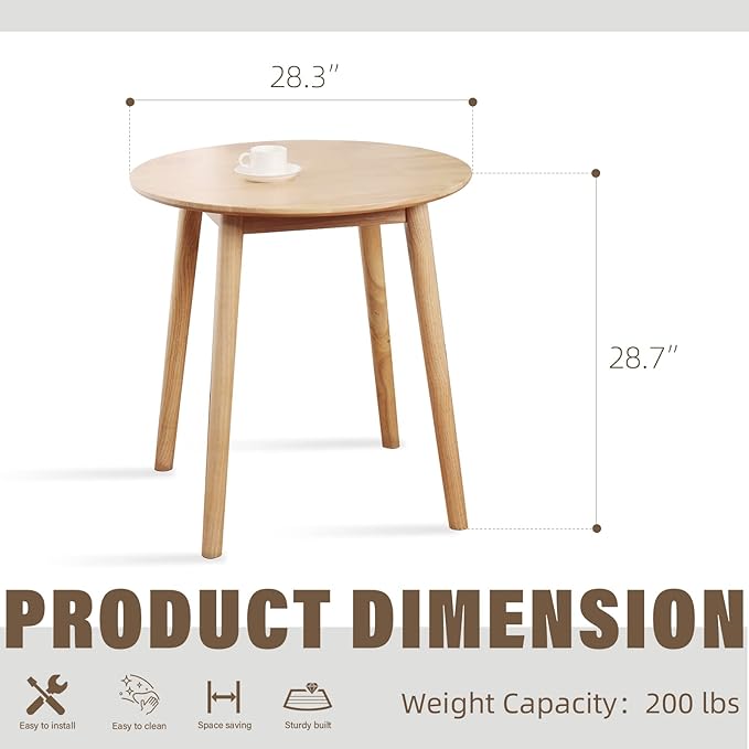 28.3" Small Round Dining Table for 2,Wooden Space-Saving Kitchen Dinner Table Rustic Wood Dining Table Mid Century Modern Kitchen Table - LeafyLoom