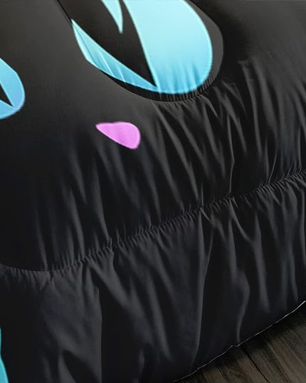 Axolotl Kids Bedding Cartoon Cat Comforter Set Full Size,Gradient Line Cute Cat Bedding Set for Teens Kids Boys Girls Adults Room Decor,Kids Comforter Set All Season,1 Comforter 2 Pillow Cases,Black - LeafyLoom