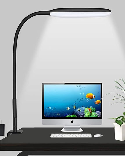 LED Desk Lamp with Clamp, 10W Flexible Gooseneck Swing Arm Clip Lamp with USB Plug, 3 Color Modes, 30 Brightness Levels, Eye-Caring Portable Desk Light for Home Office Reading Working (Black) - LeafyLoom
