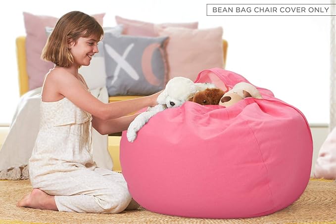 Aubliss Stuffed Animal Bean Bag Storage Chair (Solid Pink, Medium (32'')) - LeafyLoom