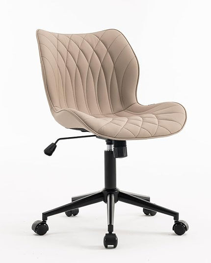 YOUNUOKE Office Desk Chair, Comfy Home Office Chairs, Small Comfortable Desk Chairs with Wheels, Armless PU Leather Chairs for Computer Conference, Khaki - LeafyLoom