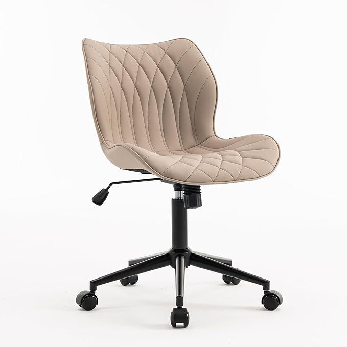 YOUNUOKE Office Desk Chair, Comfy Home Office Chairs, Small Comfortable Desk Chairs with Wheels, Armless PU Leather Chairs for Computer Conference, Khaki - LeafyLoom