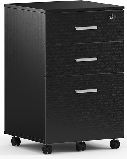 Maxtown 3 Drawer File Cabinet, Wood Filing Cabinet for Home Office, File Cabinet Office Drawer with Lock, Rolling Filing Cabinet for A4/Letter Size, Oak Grain - LeafyLoom