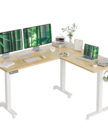 Claiks L Shaped Standing Desk Adjustable Height, Dual Motor Electric Corner Standing Desk, 63x55 inch Sit Stand up Desk with Splice Board, White LeafyLoom