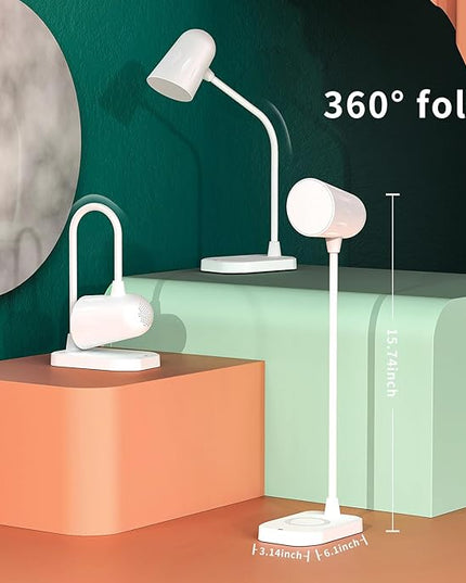 M2 Modern Desk Lamp with 10W Wireless Charging, Bluetooth Speaker, Adjustable Multi-Angle Illumination, 3 Light Color Modes, Dimmable Brightness - Perfect for Office Desk or Bedroom Nightstand(White) - LeafyLoom