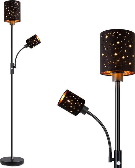 Floor Lamp for Bedroom, LED Floor Lamps with Reading Lamp, 2700K Brightness, 3-Way Switch, Bulbs Included, Modern Standing Lamps for Living Room Dining Room, Decorative Torchire Standing Lamp, Black - LeafyLoom