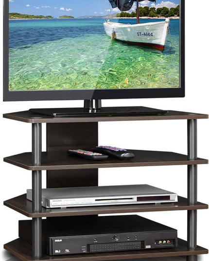 Furinno Turn-N-Tube Easy Assembly 4-Tier Petite Entertainment Center / TV Stand / TV Unit / TV Desk, Blackwood - LeafyLoom