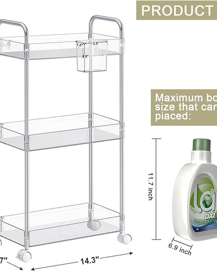 SPACEKEEPER 3 Tier Acrylic Storage Rolling Cart Clear Bathroom Cart Organizer, Transparency Laundry Room Organization Mobile Shelving Unit Multifunction Rolling Utility Cart for Office Living Room - LeafyLoom