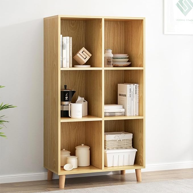 IOTXY Open Cube Low Bookcase - 3-Tier Freestanding Storage Display Cabinet Organizer with Legs for Home Office, 6-Cubes Open Shelf Short Bookshelf, Oak - LeafyLoom