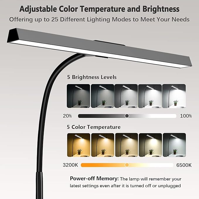 LED Desk Light for Office - Flexible Monitor Light Bar,Adjustable Gooseneck Clamp Desk Lamps, 12W Clip Table Lamp with USB Adapter for Workbench Computer Screen Working Reading Study - LeafyLoom