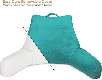 Clara Clark Reading Pillow for Kids, Small Back Pillow for Sitting Up in Bed, Memory Foam Back Support Pillow, Reading Pillows for Sitting in Bed Teal Gaming Pillow for Bed Chair with Arms and Pockets - LeafyLoom