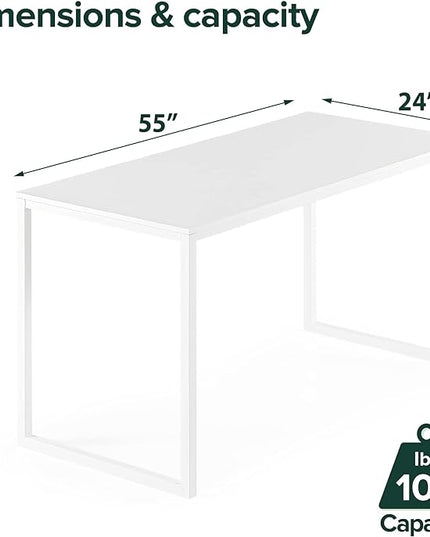 ZINUS Jennifer 55 Inch White Frame Desk / Computer Workstation / Office Desk / Easy Assembly, White - LeafyLoom